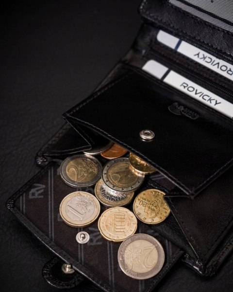 Skórzany portfel męski wyposażony w system RFID - Rovicky Skórzany portfel męski wyposażony w system RFID - Rovicky