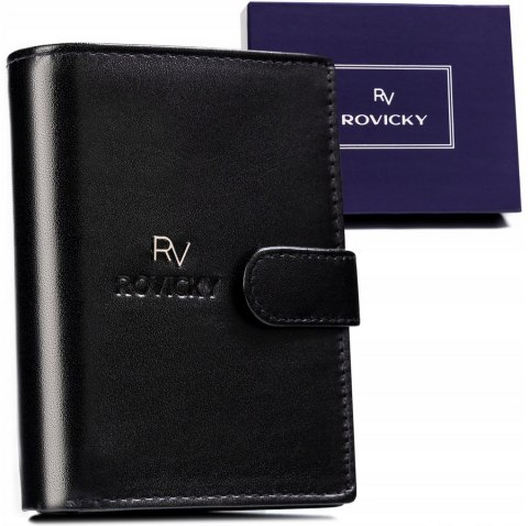 Rozbudowany portfel męski ze skóry naturalnej z systemem RFID - Rovicky Rozbudowany portfel męski ze skóry naturalnej z systemem RFID - Rovicky