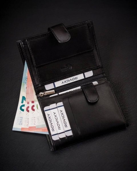 Rozbudowany portfel męski ze skóry naturalnej z systemem RFID - Rovicky Rozbudowany portfel męski ze skóry naturalnej z systemem RFID - Rovicky