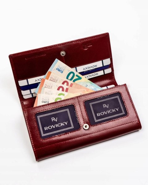 Duży, skórzany portfel damski na zatrzask z systemem RFID - Rovicky Duży, skórzany portfel damski na zatrzask z systemem RFID - Rovicky