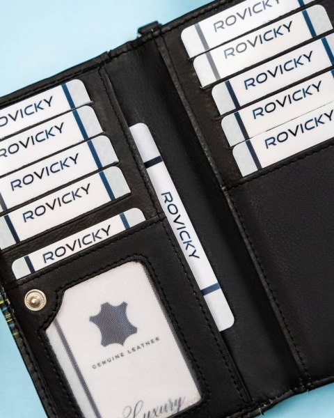 Damski portfel na zatrzask wykonany ze skóry naturalnej - Rovicky Damski portfel na zatrzask wykonany ze skóry naturalnej - Rovicky