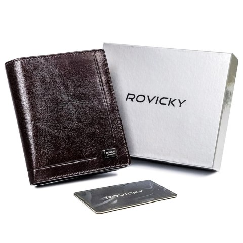 Elegancki pionowy portfel męski bez zapięcia ze skóry naturalnej - Rovicky Elegancki pionowy portfel męski bez zapięcia ze skóry naturalnej - Rovicky