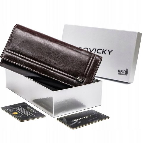 Skórzany portfel damski na karty z ochroną RFID Protect - Rovicky Skórzany portfel damski na karty z ochroną RFID Protect - Rovicky