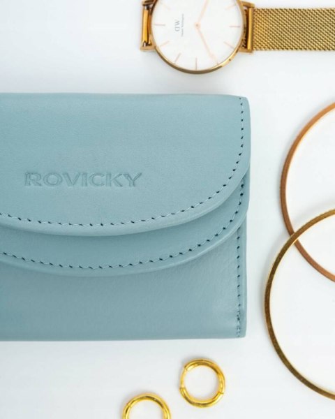 Elegancki, mały portfel damski na zatrzask ze skóry naturalnej - Rovicky Elegancki, mały portfel damski na zatrzask ze skóry naturalnej - Rovicky