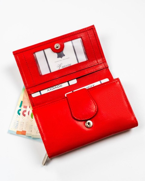 Czerwony portfel skórzany damski z ochroną RFID - Rovicky Czerwony portfel skórzany damski z ochroną RFID - Rovicky