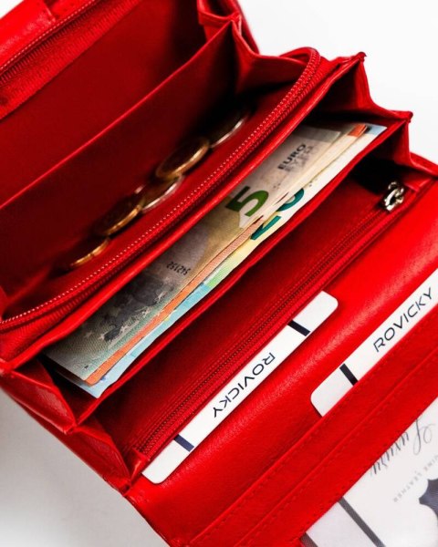 Czerwony portfel skórzany damski z ochroną RFID - Rovicky Czerwony portfel skórzany damski z ochroną RFID - Rovicky