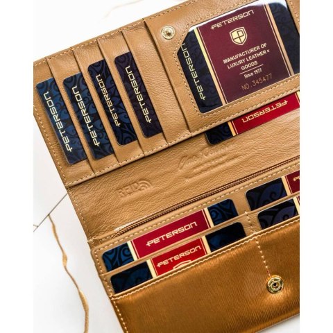 Modny portfel damski ze skóry naturalnej złoty - Peterson Modny portfel damski ze skóry naturalnej złoty - Peterson