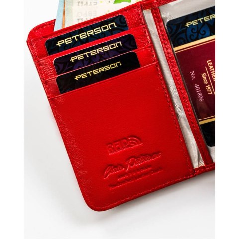 Skórzany portfel damski na zatrzask w czerwonym kolorze - Peterson Skórzany portfel damski na zatrzask w czerwonym kolorze - Peterson
