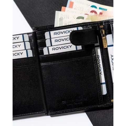 Czarny portfel męski ze skóry naturalnej wyposażony w system RFID - Rovicky Czarny portfel męski ze skóry naturalnej wyposażony w system RFID - Rovicky