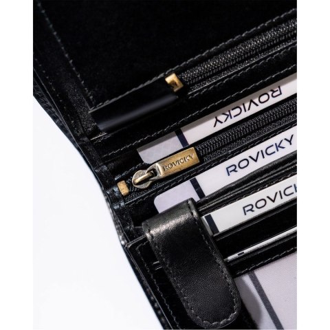 Czarny portfel męski ze skóry naturalnej wyposażony w system RFID - Rovicky Czarny portfel męski ze skóry naturalnej wyposażony w system RFID - Rovicky