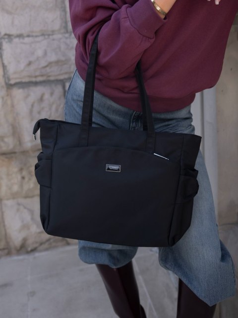 Czarny shopper bag torebka mieszcząca A4 - Peterson Czarny shopper bag torebka mieszcząca A4 - Peterson