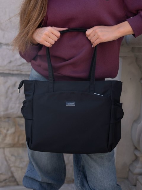 Czarny shopper bag torebka mieszcząca A4 - Peterson Czarny shopper bag torebka mieszcząca A4 - Peterson