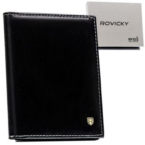Klasyczny portfel męski w czarnym kolorze w orientacji pionowej - Rovicky Klasyczny portfel męski w czarnym kolorze w orientacji pionowej - Rovicky