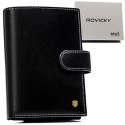 Skórzany, czarny portfel męski z zapięciem i systemem RFID - Rovicky