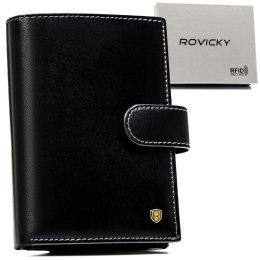 Skórzany, czarny portfel męski z zapięciem i systemem RFID - Rovicky