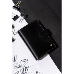 Skórzany, czarny portfel męski z zapięciem i systemem RFID - Rovicky