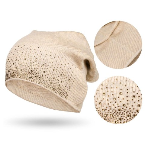 Czapka beanie z kryształkami beżowa - Peterson Czapka beanie z kryształkami beżowa - Peterson