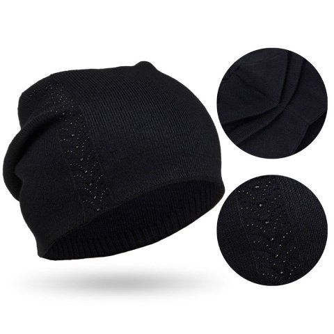 Czapka damska Beanie z kryształkami czarna - Peterson Czapka damska Beanie z kryształkami czarna - Peterson