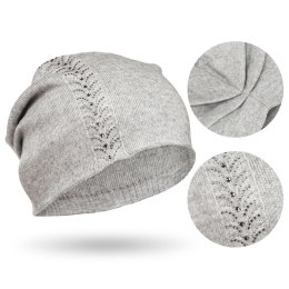 Czapka damska zimowa slouchy z kryształkami szara - Peterson