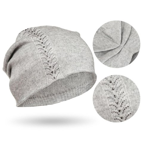 Czapka damska zimowa slouchy z kryształkami szara - Peterson Czapka damska zimowa slouchy z kryształkami szara - Peterson