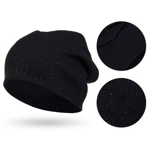 Czarna czapka damska slouchy z dżetami - Peterson Czarna czapka damska slouchy z dżetami - Peterson