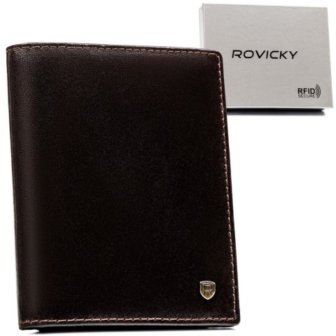 Brązowy kompaktowy portfel męski z RFID - Rovicky Brązowy kompaktowy portfel męski z RFID - Rovicky
