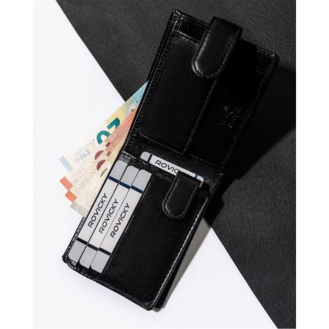 Portfel męski z RFID w czarnym kolorze - Rovicky Portfel męski z RFID w czarnym kolorze - Rovicky