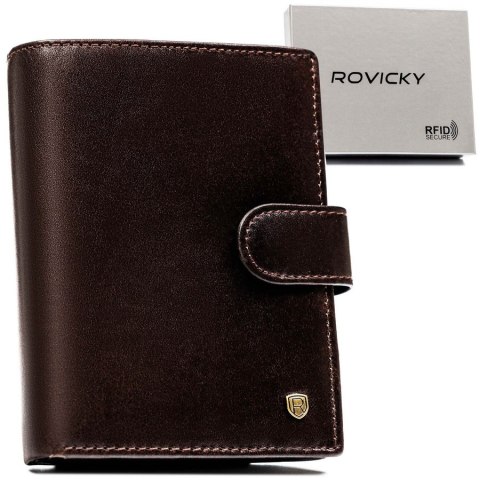 Stylowy portfel męski skórzany z RFID na zatrzask - Rovicky Stylowy portfel męski skórzany z RFID na zatrzask - Rovicky