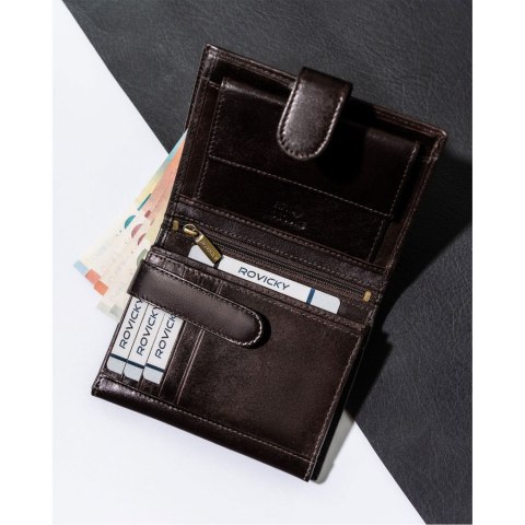 Stylowy portfel męski skórzany z RFID na zatrzask - Rovicky Stylowy portfel męski skórzany z RFID na zatrzask - Rovicky