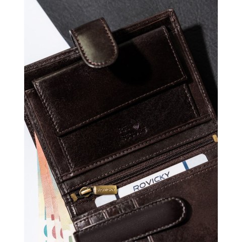 Stylowy portfel męski skórzany z RFID na zatrzask - Rovicky Stylowy portfel męski skórzany z RFID na zatrzask - Rovicky