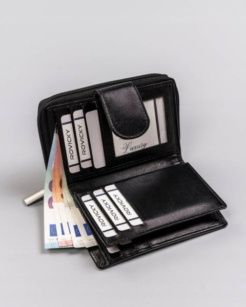 Skórzany portfel damski z systemem RFID Protect - Rovicky Skórzany portfel damski z systemem RFID Protect - Rovicky
