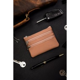Etui na klucze ze skóry naturalnej w brązowym kolorze z kieszonkami na suwak