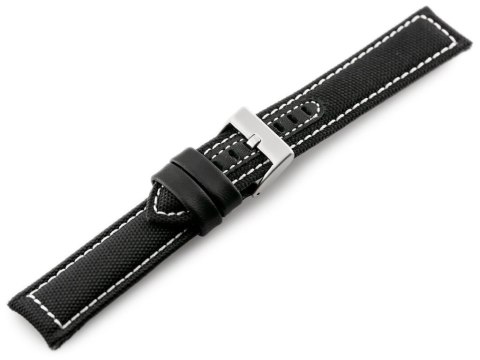 Pasek skórzany do zegarka W34 - PREMIUM - czarny/białe - 22mm Pasek skórzany do zegarka W34 - PREMIUM - czarny/białe - 22mm