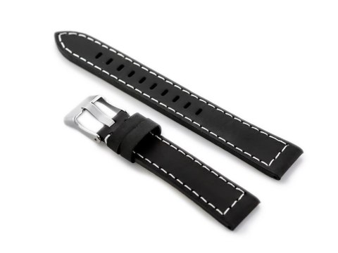 Pasek skórzany do zegarka W25 - czarny/białe - 22mm Pasek skórzany do zegarka W25 - czarny/białe - 22mm