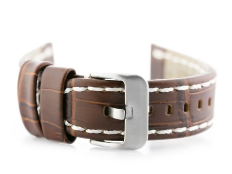 Pasek skórzany do zegarka W49 - ciemny brąz/białe - 24mm Pasek skórzany do zegarka W49 - ciemny brąz/białe - 24mm