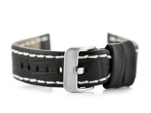 Pasek skórzany do zegarka W49 - czarny/białe - 22mm Pasek skórzany do zegarka W49 - czarny/białe - 22mm