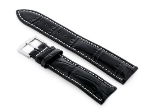 Pasek skórzany do zegarka W102L czarny/biały - 20mm Pasek skórzany do zegarka W102L czarny/biały - 20mm