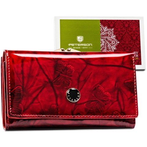 Elegancki skórzany portfel damski czerwony w motyle - Peterson Elegancki skórzany portfel damski czerwony w motyle - Peterson