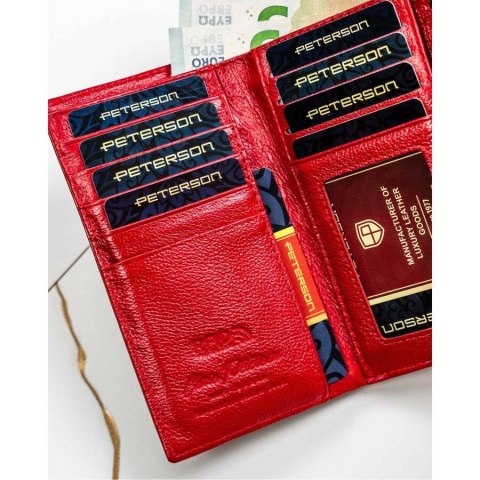 Elegancki skórzany portfel damski czerwony w motyle - Peterson Elegancki skórzany portfel damski czerwony w motyle - Peterson