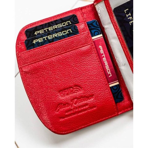 Mały portfel damski z ochroną RFID czerwony na bigiel - Peterson Mały portfel damski z ochroną RFID czerwony na bigiel - Peterson