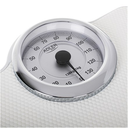 Adler | Mechaniczna waga łazienkowa | AD 8180 | Maksymalna waga (udźwig) 136 kg | Dokładność 1000 g | Biały Adler | Mechaniczna waga łazienkowa | AD 8180 | Maksymalna waga (udźwig) 136 kg | Dokładność 1000 g | Biały