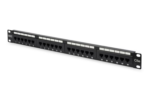 Digitus | Patch Panel | DN-91524U | Czarny | Kategoria: CAT 5e; Porty: 24 x RJ45; Wytrzymałość: 7,7 kg; Siła wkładania: 30N max Digitus | Patch Panel | DN-91524U | Czarny | Kategoria: CAT 5e; Porty: 24 x RJ45; Wytrzymałość: 7,7 kg; Siła wkładania: 30N max