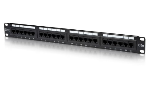 Digitus | Patch Panel | DN-91524U | Czarny | Kategoria: CAT 5e; Porty: 24 x RJ45; Wytrzymałość: 7,7 kg; Siła wkładania: 30N max Digitus | Patch Panel | DN-91524U | Czarny | Kategoria: CAT 5e; Porty: 24 x RJ45; Wytrzymałość: 7,7 kg; Siła wkładania: 30N max