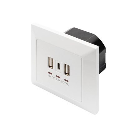 Gniazdo Digitus | z portami USB A i USB-C, montaż podtynkowy Gniazdo Digitus | z portami USB A i USB-C, montaż podtynkowy