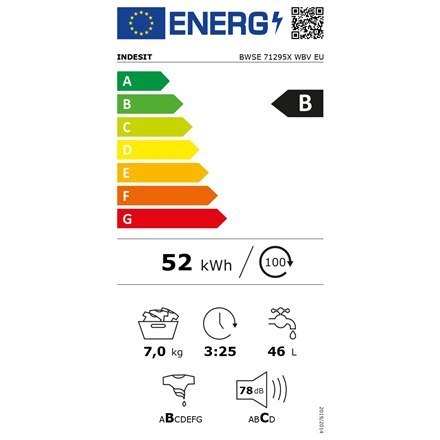 INDESIT | BWSE 71295X WBV EU | Pralka | Klasa efektywności energetycznej B | Ładowana od frontu | Pojemność prania 7 kg | 1200 o INDESIT | BWSE 71295X WBV EU | Pralka | Klasa efektywności energetycznej B | Ładowana od frontu | Pojemność prania 7 kg | 1200 o
