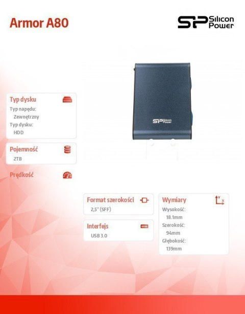 Silicon Power | Armor A80 2TB | 2000 GB | 2,5 " | USB 3.1 | Niebieski Silicon Power | Armor A80 2TB | 2000 GB | 2,5 " | USB 3.1 | Niebieski