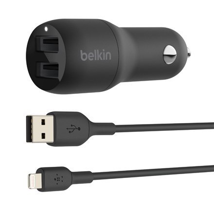 Belkin | BOOST CHARGE | Podwójna ładowarka samochodowa USB-A 24W + kabel USB-A do Lightning Belkin | BOOST CHARGE | Podwójna ładowarka samochodowa USB-A 24W + kabel USB-A do Lightning