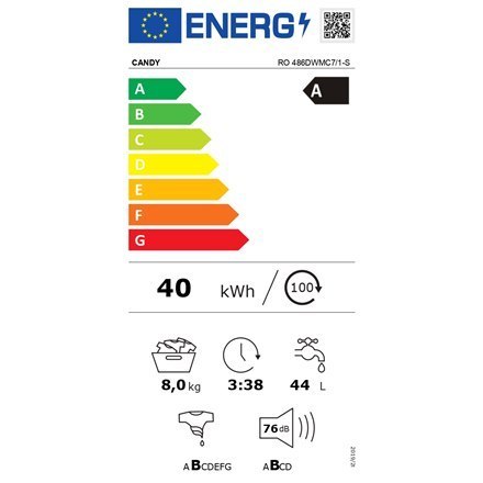Candy | Pralka | RO 486DWMC7/1-S | Klasa efektywności energetycznej A | Ładowana od przodu | Pojemność prania 8 kg | 1400 obr/mi Candy | Pralka | RO 486DWMC7/1-S | Klasa efektywności energetycznej A | Ładowana od przodu | Pojemność prania 8 kg | 1400 obr/mi