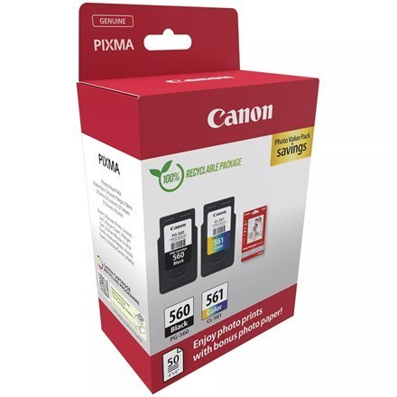 Canon Wkład atramentowy + papier fotograficzny Value Pack | PG-560/CL-561 | Wkład atramentowy/zestaw papieru | Kolor, czarny Canon Wkład atramentowy + papier fotograficzny Value Pack | PG-560/CL-561 | Wkład atramentowy/zestaw papieru | Kolor, czarny