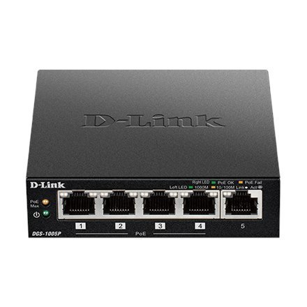 D-Link | Switch | DGS-1005P | Niezarządzany | Desktop | Porty 1 Gbps (RJ-45) w liczbie 5 | Porty PoE w liczbie 4 | Typ zasilania D-Link | Switch | DGS-1005P | Niezarządzany | Desktop | Porty 1 Gbps (RJ-45) w liczbie 5 | Porty PoE w liczbie 4 | Typ zasilania